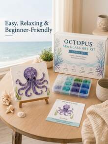 1pc Ocean Theme Sea Glass Mosaic DIY Art Kit, Animal Patterns Available Including Blue Crab, Octopus, Starfish And Jellyfish, Handmade Decorative Craft Project, Suitable For Room Decor, Desktop Ornament, Shelf Display, Coastal Home Decor And Gift Giving - Ocean DIY Art Kit - View 5
