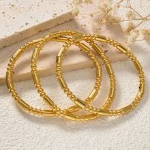 3pcs Set Elegant Charming 18K Gold Plated Copper Shiny Beaded Bracelet Set, Minimalist Daily Wear For Women, Fashionable Jewelry Gift - Gold 2 - View 3