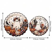 10/20/40入 復古萬聖節波浪邊一次性紙盤，可愛花卉幽靈與南瓜印花 7英吋與9英吋餐盤，詭譎秋季派對餐具，適合萬聖節派對、不給糖就搗蛋、秋季聚會與甜點桌裝飾 - 黑白南瓜 - 查看 6