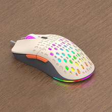 Wired RGB Colorful Glowing Hollow Gaming Mouse For Computer - White Gray - View 10