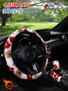 MEIKAXIU 3PCS-S,3PCS-H,4/6/8/10PCS Winter Plush Flower Car Accessories Multi-Piece Set, Car Steering Wheel Cover Without Inner Ring, Handbrake Cover, Gear Shift Cover, Shoulder Protector, Armrest Pad, Headrest Pad And Other Car Decoration Items For Women - Jacquard Plush Flowers - View 29