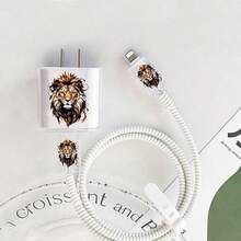 5PCS TPU Soft Protective Case Compatible With Iphone 18W/20W Charger, Anti-Fall Anti-Scratch Fierce Animal Lion King Pattern, Apple Type-C Interface Protector, Cable Wrap Fast Charging Head Data Cable Protective Sleeve Anti-Breakage Phone Accessories Decoration, Ideal Holiday Gift For Friends And Family - Painted Lion King - View 5