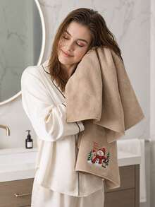 1pc/3pcs-Christmas Theme Printed Towel Set, Multiple Patterns Available, Lantern Snowman Holiday Print, Thickened Coral Fleece Fabric, Fluffy And Soft, Absorbent And Quick-Drying, Lint-Free. Classic Christmas Color Scheme With Strong Atmosphere, Suitable For Bathroom Daily Bathing, Kitchen Hand Wiping, Can Be Used As Christmas Home Decor And Holiday Gift. - Khaki - View 2