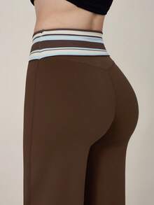 TimeOff 1pc Women's Fixed Waist Striped Wide Leg Sports Pants - Brown - View 6