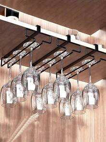 1/2/3pcs Under Cabinet Wine Glass Rack, Stemware Storage Rack, Kitchen Hanging Metal Glass Holder, Space-Saving, Easy Installation, Non-Slip, No-Drill Glassware Storage Rack, Suitable For Kitchen, Bar, Cafe - Multicolor - View 3