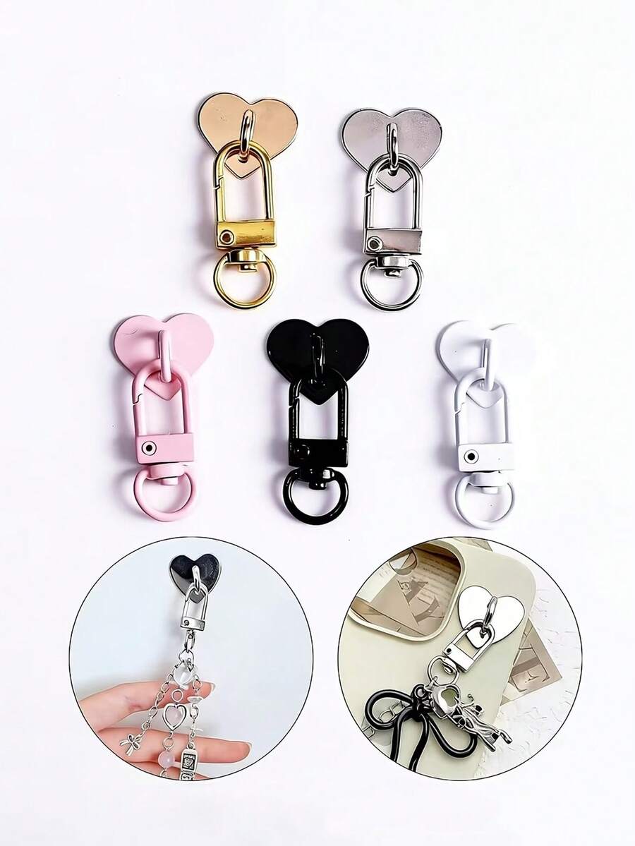 Heart‑Shaped Adhesive Phone Case Hook, Rotatable Lobster Clasp DIY Paste‑On Hanger, Universal Phone Chain Wrist Strap Charm Accessory For Decorating Phone Cases - Multicolor - View 1