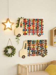 1 Set Car Shaped Storage Hanging Bag, Suitable For Home Decor, Wall Decor, Storage, Small Vehicle Storage, Multi-Pocket Design - Brown - View 4