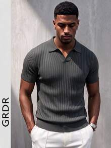 GRDR Men's Solid Color Short Sleeve Knit Sweater, Fashionable For Summer - Dark Grey - View 2