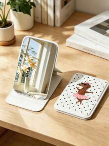 Portable Folding Makeup Mirror, Polka Dot Puppy Dancing Pattern, Travel Mirror, Beauty Products, Desktop Makeup Mirror, Rectangular Desktop Portable Folding Mirror, Elegant Mirror Design, Suitable For Outdoor Use - Multicolor - View 8