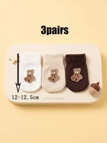 3 Pairs Embroidered Bear Cartoon Knitted Gloves For Boys, Full Finger, Candy Color, Thickened For Autumn/Winter - 3 Pairs - View 11
