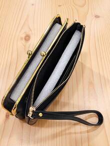 Dompet Clutch Panjang Multifungsi dengan Resleting yang Dapat Dilepas, Model Terbaru untuk Wanita, Tempat Kartu, Hadiah Liburan - Hitam - View 2