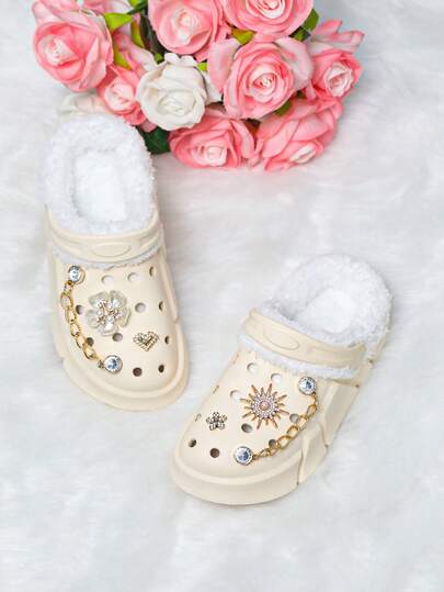 HOEASE Girl's Winter Plush Lining Clogs, EVA Soft Sole Comfortable Garden Shoes, House Slipper With Slip-On Design, Ideal Gifts For Halloween And Christmas