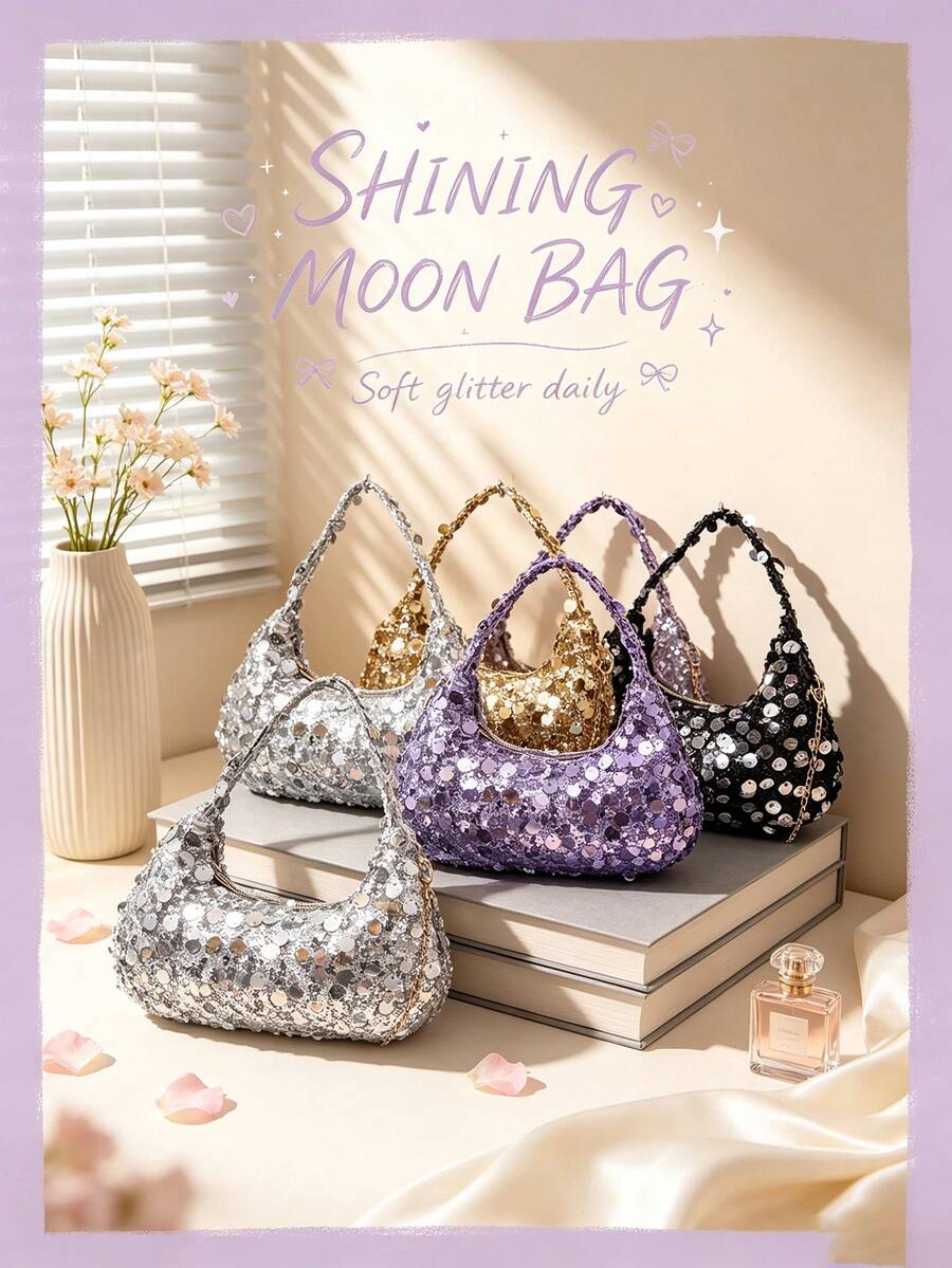 1 buah Tas Tangan/Tas Selempang Berpayet, Desain Resleting, Tali Bahu yang Dapat Diatur, Cocok untuk Pesta Malam, Pesta dan Lainnya, Dapat dengan Mudah Memuat Kebutuhan Sehari-hari, Barang Serbaguna, Cocok untuk Berbagai Gaya dan Acara. - MultiWarna - View 1