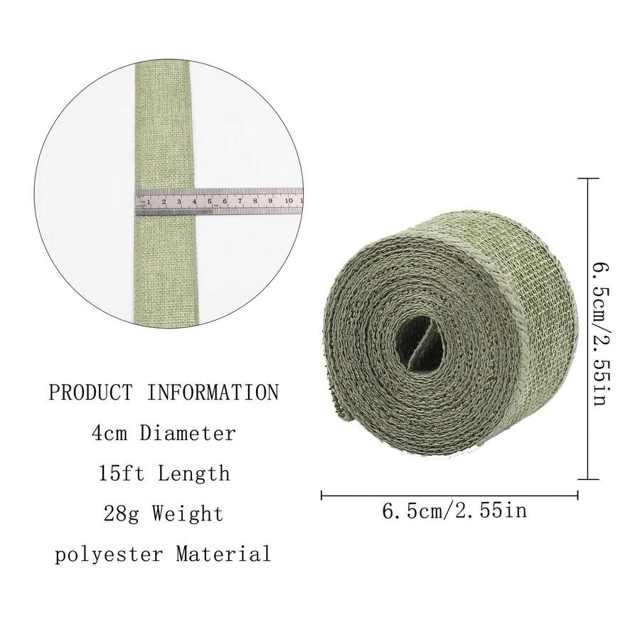 4cm Green Handmade Woven Jute Rope Lace Roll, Wedding Decoration, Handmade Crafts, Floral Home Decor, Rustic Jute Fabric, High-Quality Material, Suitable For Party Supplies, Ribbon Roll, Perfect For Gift Wrapping, Weddings And More - Green - View 1