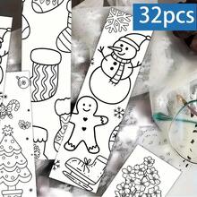 32pcs Christmas Theme Cartoon Labels, Minimalist Line Art Design, Unique & Exquisite Decorative Page Markers - Perfect Gift Choice For Students, Educators And Book Lovers, Ideal As Reading Incentive, DIY Handmade Decorative Gift - Multicolor - View 7