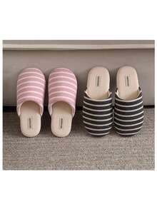 1 Pair Colorful Striped Casual Fashion Cute Fabric Side Stripe Warm Shoes For Home Autumn/Winter - Carbon Grey - View 7