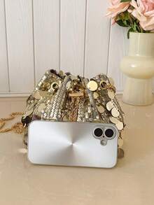 1PC Cylinder Sequin Bag, Casual Minimalist Elegant, Suitable For Parties, Dinners And Other Events, Can Easily Accommodate Daily Essentials, Versatile Item, Suitable For Various Styles And Occasions - Multicolor - View 10
