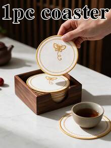 4pcs Blue Round Butterfly Polyester Embroidered Drink Coasters, Washable Table Decor, Non-Slip Table Mat, Waterproof And Oil-Resistant, Suitable For Restaurant, Cafe, Homestay, Afternoon Tea, Holiday, Party, Gathering, Birthday, Wedding, Dinner - Multicolor - View 14
