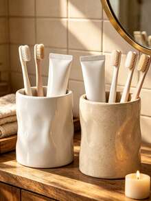Modern Asymmetrical Wavy Pattern Bathroom Storage Cup, Multi-Functional Toothbrush And Toothpaste Holder, Decorative Countertop Organizer Rack, Suitable For Bathroom Vanity, Sink, Home Decor - Corrugated Cylinder - View 7