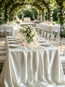 1pc Elegant White Rectangular Tablecloth - Soft And Smooth Polyester Fabric, Suitable For Weddings, Birthdays, Parties, Christmas, Thanksgiving, Easter, Independence Day And Other Special Occasions, Multipurpose Tablecloth | Classic Elegant | Polyester Tablecloth - Multicolor - View 1
