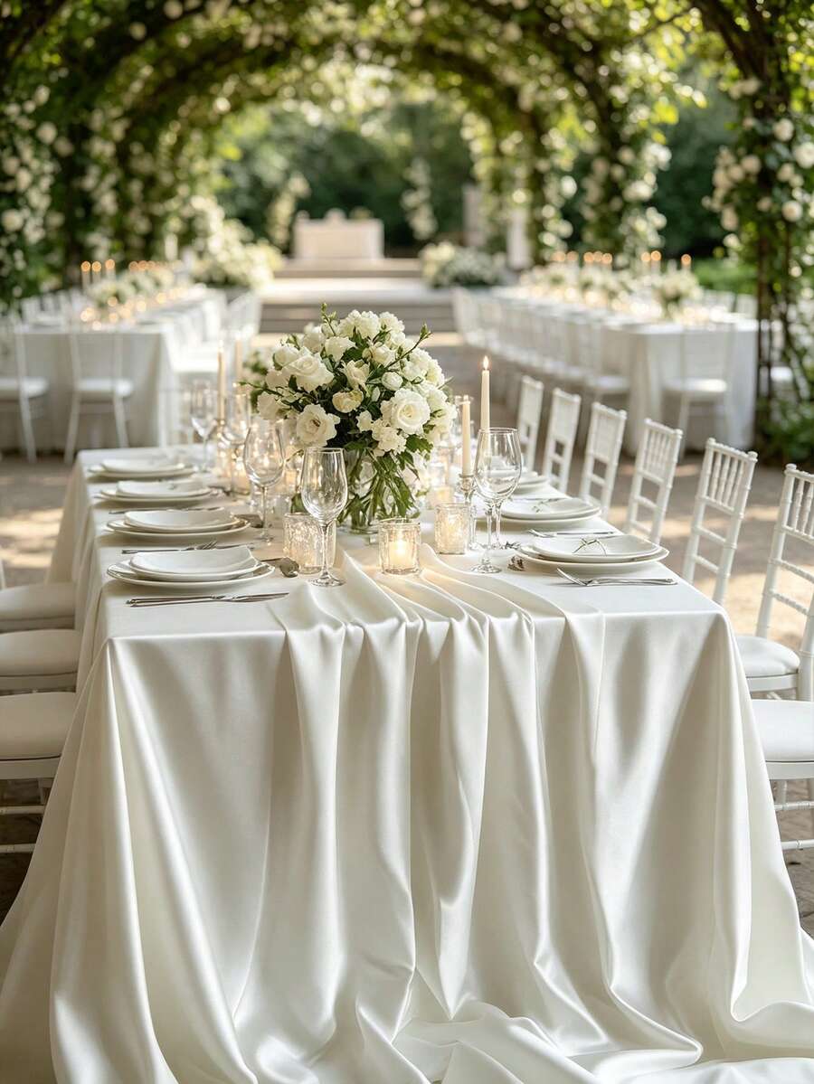 1pc Elegant White Rectangular Tablecloth - Soft And Smooth Polyester Fabric, Suitable For Weddings, Birthdays, Parties, Christmas, Thanksgiving, Easter, Independence Day And Other Special Occasions, Multipurpose Tablecloth | Classic Elegant | Polyester Tablecloth - Multicolor - View 1