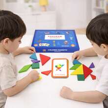 Children Back To School Educational Magnetic Tangram Puzzle, Elementary School Teaching Aid, Back To School Season Gift, Children Magnetic Puzzle Geometric Blocks 2-In-1 Learning & Education Intellectual Toy Gift - Multicolor - View 10