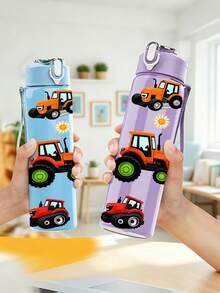 1/5pcs 25oz Plastic Water Bottles, Cartoon Tractor Farm Pattern Print ...