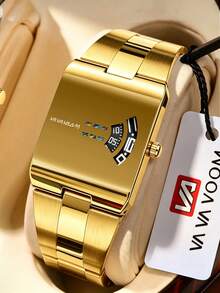 VA VA VOOM Luxury Men's Square Colorful Rotating Second-Hand Watch, Digital Display, Stainless Steel Band, Vintage Brand Men's Waterproof Watch - Colorful Second Hand Rotating Style - View 3