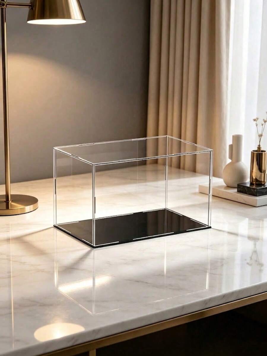 1pc Acrylic Display Box, Multiple Sizes Available, Plastic Assembly, Dust-Proof Display Case, Matte Black Base, Suitable For Displaying Figurines, Collectibles, Statues, Models And More - Black Acrylic - View 1
