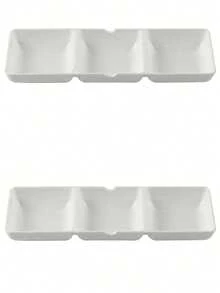 2pcs Appetizer Tray Set, 3-Tier Reusable Stackable Divided Serving Plates, Rectangular Separate Compartment Plates, Suitable For Restaurant Kitchen Candy - View 7