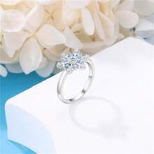 Vectoflux S925 Sterling Silver Women's Snowflake Ring Classic Engagement Wedding Jewelry - Baby Blue - View 4