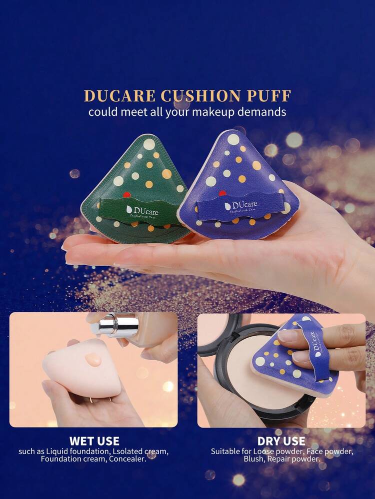 DUcare Christmas Exclusive Gift - 6pcs Face And Eye Makeup Brush Set With 2 Makeup Sponges, Essential Makeup Brushes For Beginners, Cruelty-Free Synthetic Bristles, Portable Travel Makeup Tools - Blue - View 6