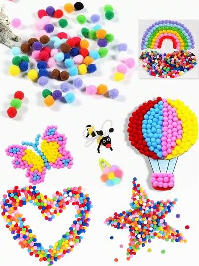 200-50 pièces Boules de pompons multicolores, ensemble de pompons doux et duveteux pour l'artisanat, fournitures d'art DIY de couleurs vives assorties, ornements de décoration de fête réutilisables, accessoires pour Noël, Saint-Valentin, fête, projet créatif pour enfants, décoration de la maison