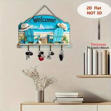 2D Flat Non-3D Nautical Sailboat Shell Wooden Key Hook Wall Decor, Coastal Beach Style Entryway Wall-Mounted Key Storage Rack, Room Decor, Living Room Decor, Home Decor, Nautical Mothers Day Gift, Beach House Entryway Mounted Key Hanger - Multicolor - View 10
