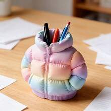 2pcs Cute Down Jacket Shaped Storage Box, Creative Makeup Organizer, Multi-Functional Desktop Stationery Holder, Aesthetic Desk Decor, Suitable For Office, Home, Student Dorm, Unique Gift For Girls (1 Storage Box + 1 Mini Scarf) - Multicolor - View 7
