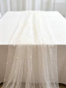 1pc White Pearl Embellished Sheer Fabric, Suitable For Table Runner, Ceremony Backdrop, Home Decor, Room Decoration, Birthday Party Decoration, Wedding Ceremony Decoration, Creating Romantic Atmosphere - Multicolor - View 18