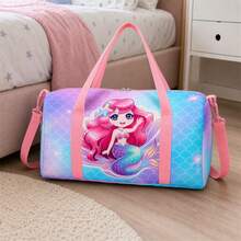 Pink Mermaid & Fish Scale Print Girls Children's Travel Luggage Bag, Zippered Tote Bag With Top Handle And Shoulder Strap, Suitable For Dance And Camping - MERMAIDS-7 - View 1