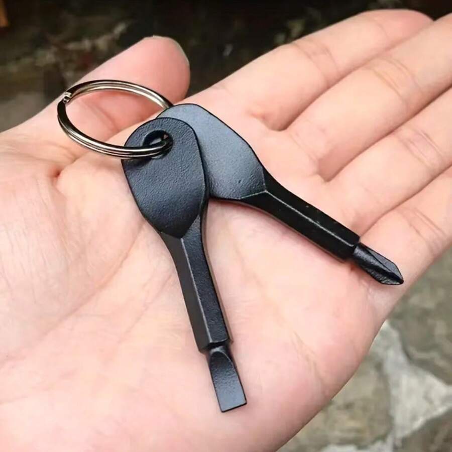 2pcs Screwdriver Set, 2-In-1 Mini Keychain Screwdriver Flat Head & Pocket Key Ring Tool For Glasses And Watch Repair - Screwdriver - View 1