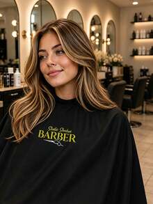 Customized Barber Apron, Customized Barber Cape, Personalized Barber Cape With Logo, Printable Barber Shop Logo Pattern And Text, Lightweight Breathable Neutral Home Salon Apron, Customized Barber Shop Home Salon Client Cape - Multicolor - View 3
