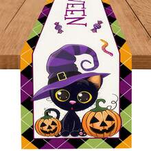 1pc, Halloween-Themed Table Runner, Microwave Dust Cover, Protective Cover, Rectangular Tablecloth, Washable, Suitable For Family Dinners, Coffee Tables, Kitchen And Dining Room Decorations, Table Decorations, Party And Scene Decorations, Home Decor, Outdoor Patio Table Runner Decorations, Entryway Decorations, Fireplace Mantle Decorations. - Multicolor - View 8