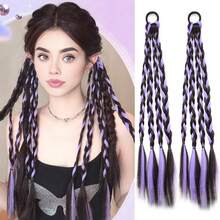 Pair Of Purple Highlighted Ponytail Boxing Braids, Dopamine Concert Style Braided Hair, Dreadlocks Hair Ties Hair Accessories - Violet Purple - View 7