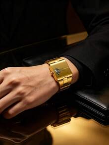 VA VA VOOM Luxury Men's Square Colorful Rotating Second-Hand Watch, Digital Display, Stainless Steel Band, Vintage Brand Men's Waterproof Watch - Colorful Second Hand Rotating Style - View 4