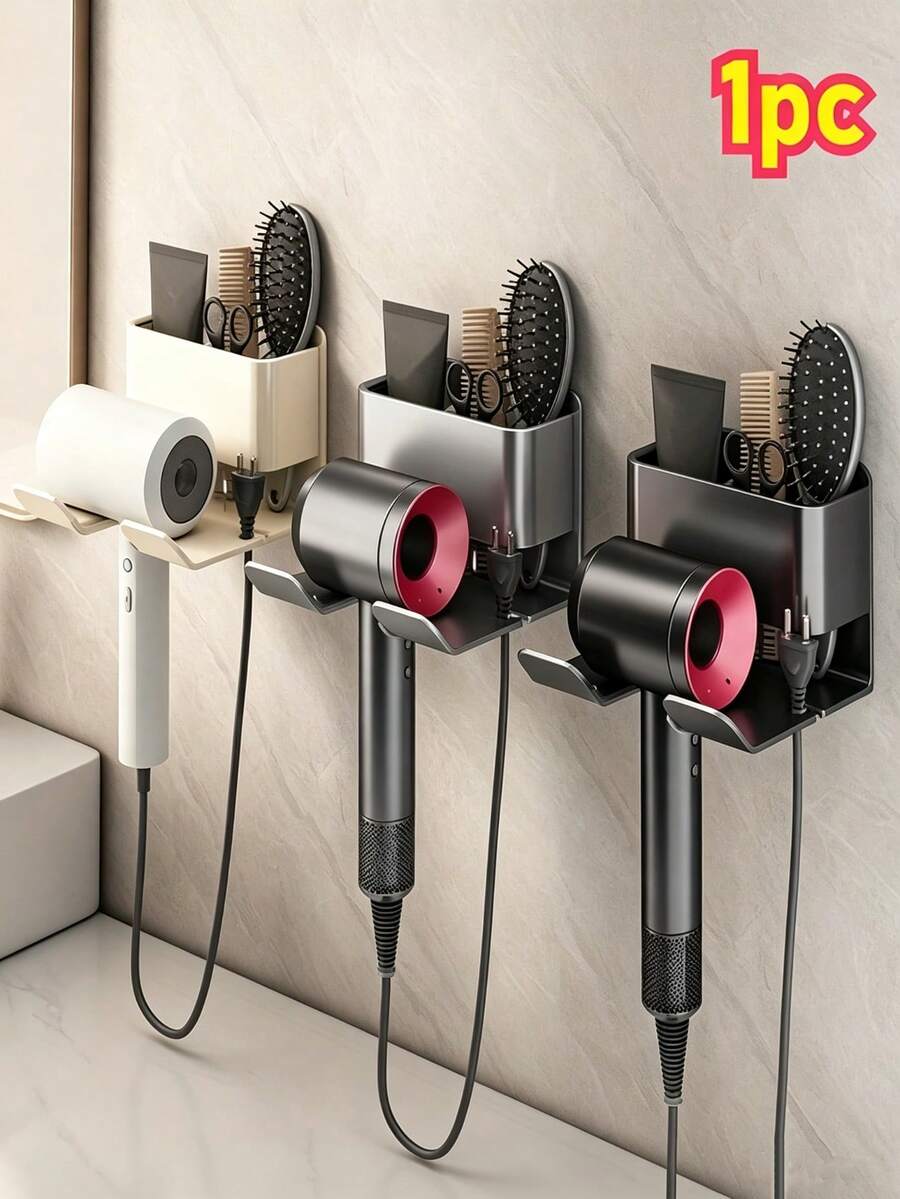1pc Wall-Mounted Hair Dryer & Phone Holder - Suction Cup Installation, Space-Saving Bathroom Storage Rack With Strong Adhesive, Compatible With Hair Dryer And Phone, No Drilling Required, Ideal For Home - Multicolor - View 1
