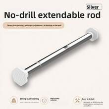 1pc No-Drill Adjustable Shower Curtain Rod, Telescopic Rod Available In Black, White, Grey With Multiple Sizes, Can Be Used As Curtain Rod, Closet Rod, Balcony Drying Rack, Towel Bar, Etc., Suitable For Bathroom, Closet, Balcony, Door And Window And Other Various Scenes - Hexagonal Cushion - View 42