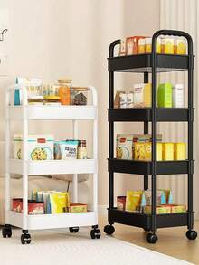 4-Wheel Mobile Storage Cart, Heavy Duty Shelf (No Wood), Office Use, Compact Storage Rack, With Top/Bottom Shelves, Easy To Assemble, Cart - Multicolor - View 5