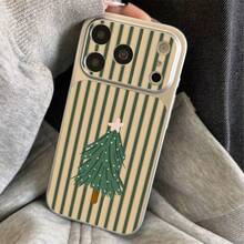 1pc TPU Material Minimalist Retro Striped Christmas Tree Pattern Phone Case Suitable For Apple 17promax/17/16promax/15/13/12/11 Large Window Skin Full Coverage Anti-Drop Soft Shell Phone Protective Cover - Silver - View 5