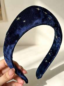 1PC Velvet Starry Sky Wide Edge Headband , Women's Charm Hair Clip, Anti Slip High Headpiece, Festival Essential Hair Accessory - Navy Blue - View 2