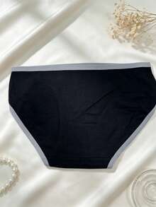 6pcs Women's Colorful Sports Minimalist Panties, Mid-Waist Japanese Black White Gray Ladies' Triangle Briefs - Black - View 3