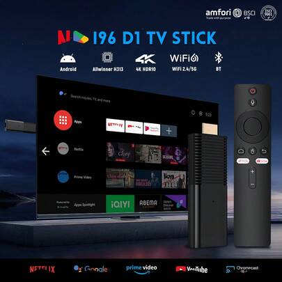 I96 D1 TV Stick, Ultra 4K UHD ATV 2.4G 5G WiFi dengan Asisten Kontrol Jarak Jauh Suara Terintegrasi, Didukung oleh Android ATV Plug-In Smart TV, Untuk Android TV Stick, Perangkat Streaming 4K HD untuk TV dan Proyektor, Dengan [RAM 2GB + ROM 16GB]