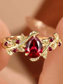 1pc Elegant Cubic Zirconia Ring, Suitable As Gift For Women On Valentine's Day, Wedding, Engagement, Anniversary Party - Red - View 7